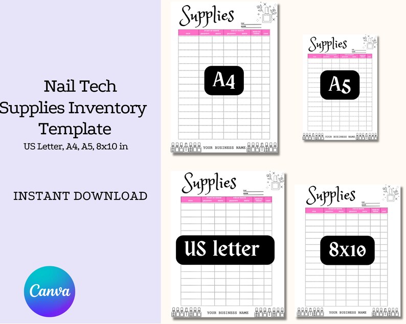 Nail Salon Forms Editable Inventory Management Form Shellac Inventory