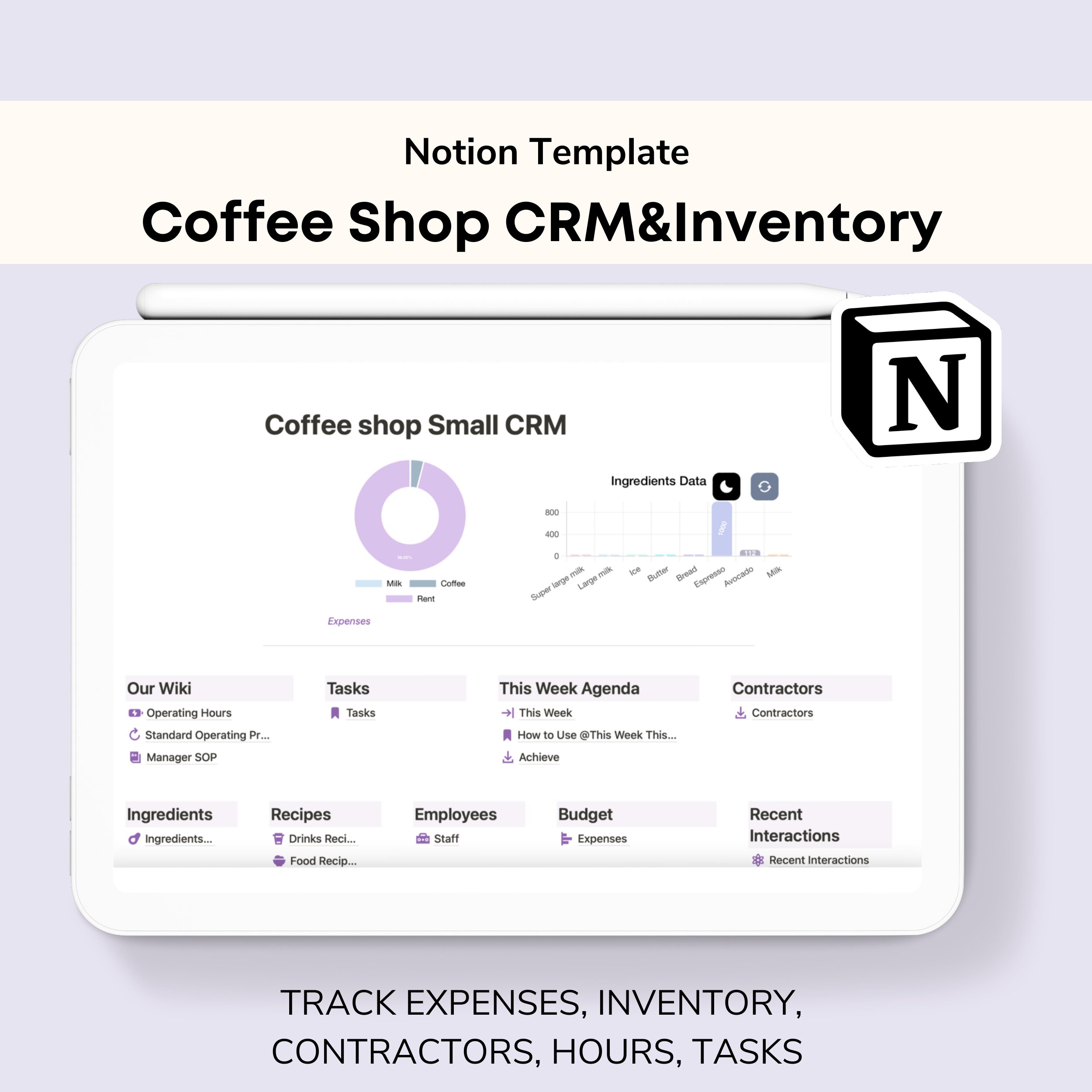 Notion Template Business Inventory Notion Dashboard Coffee