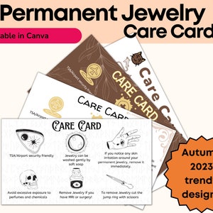 Permanent Jewelry Care Card Bundle Permanent Jewelry Business Bundle Warranty Card Template Permanent Jewelry Care Card Autumn 2023 Design