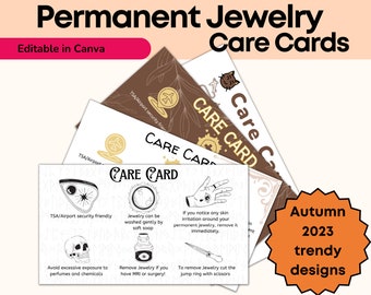 Permanent Jewelry Care Card Bundle Permanent Jewelry Business Bundle Warranty Card Template Permanent Jewelry Care Card Autumn 2023 Design