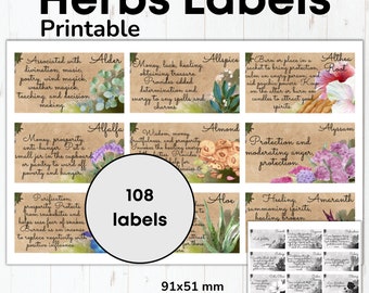 Retro Apothecary Labels Herbs Jar Labels Field Pages Naturopathic Labels Plant Mom Retro Kitchen Labels Witch Supplies Kitchen Witch Tools