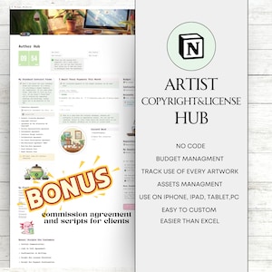 Ultimate Artist Copyright and License Management Notion Template Free Art Commission Form Included Freelance Illustrator Artist for Hire
