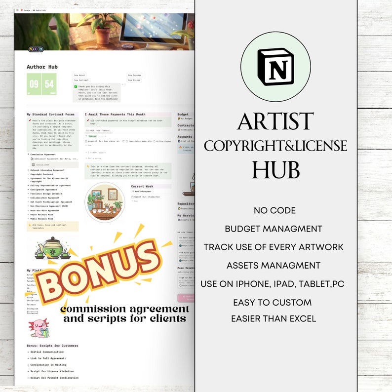 Ultimate Artist Copyright and License Management Notion Template Free Art Commission Form Included Freelance Illustrator Artist for Hire