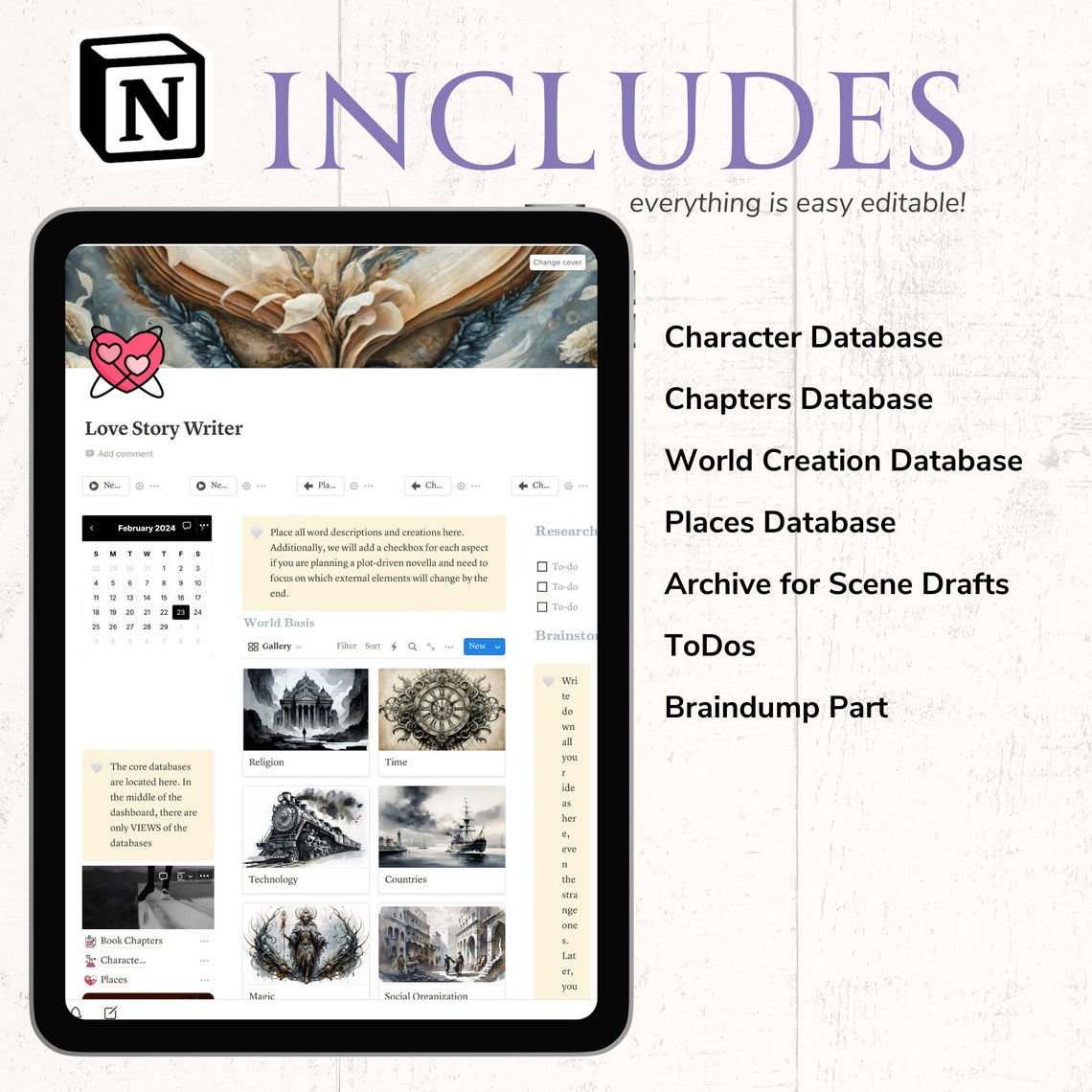 Notion Structure Example Notion Template for Writer Gift Plot Romance Novel Writing Template ...