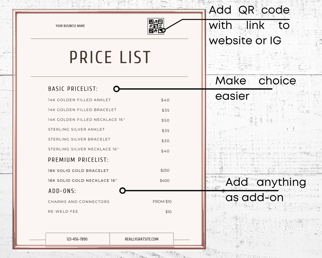 Permanent Jewelry Price List Sign Permanent Jewelry Instagram Etsy