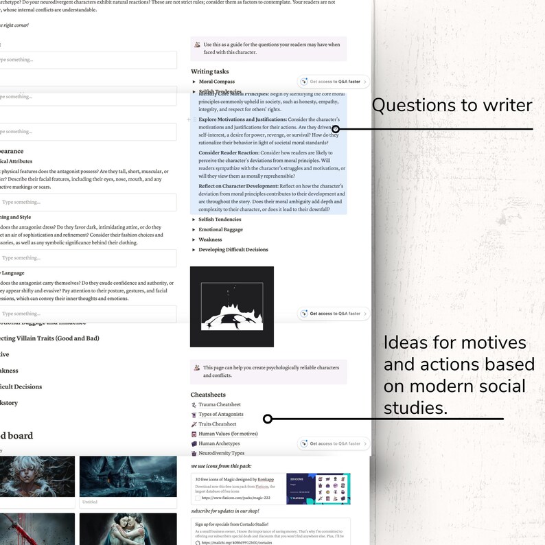 Notion Template for Writer Gift Villain Workbook Antagonist Worksheet Writer Organizer Novel Planning Grey Antagonist Character Design