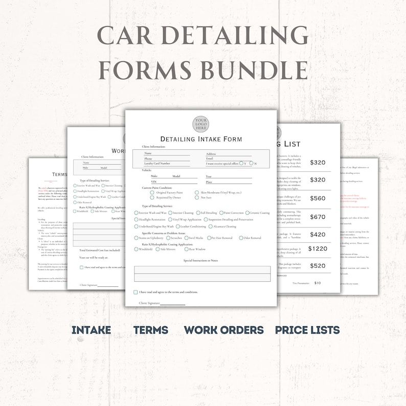 Car Detailing Premium Forms Vehicle Detailing Pricing Form Auto Detailing Business Work Order Template Professional Car Wash Forms Car Care