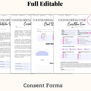 Lash tech document bundle with consent form, eyelash extensions forms , lash client record forms, lash extensions care card, lashes client record, client intake form