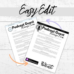 Podcast Agreement Podcast Guest Release Form Podcast Branding Template Producer Podcast Form Guest Waiver Podcast Consent Form Template