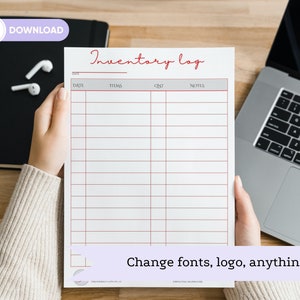 Printable Inventory Tracking Sheet Inventory Log Product Inventory List Inventory Template Inventory Sheet Inventory List Canva Template