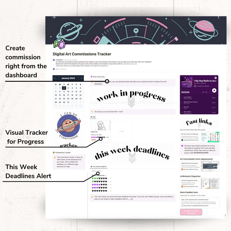 Art Commission Tracker Template Notion Artist Organizer Art Commissions