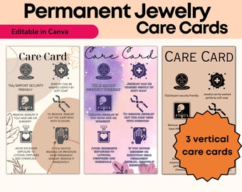 Permanent Jewelry Care Card Bundle Vertical Care Cards Permanent Jewelry Business Bundle Warranty Card Template Permanent Jewelry Business