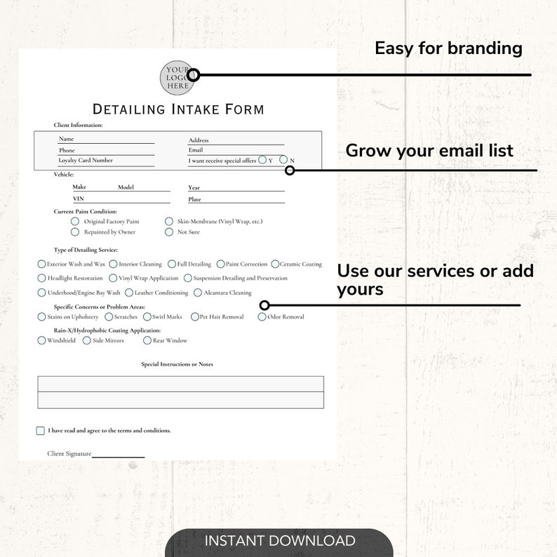 Car Detailing Premium Forms Vehicle Detailing Pricing Form Auto Detailing Business Work Order Template Professional Car Wash Forms Car Care