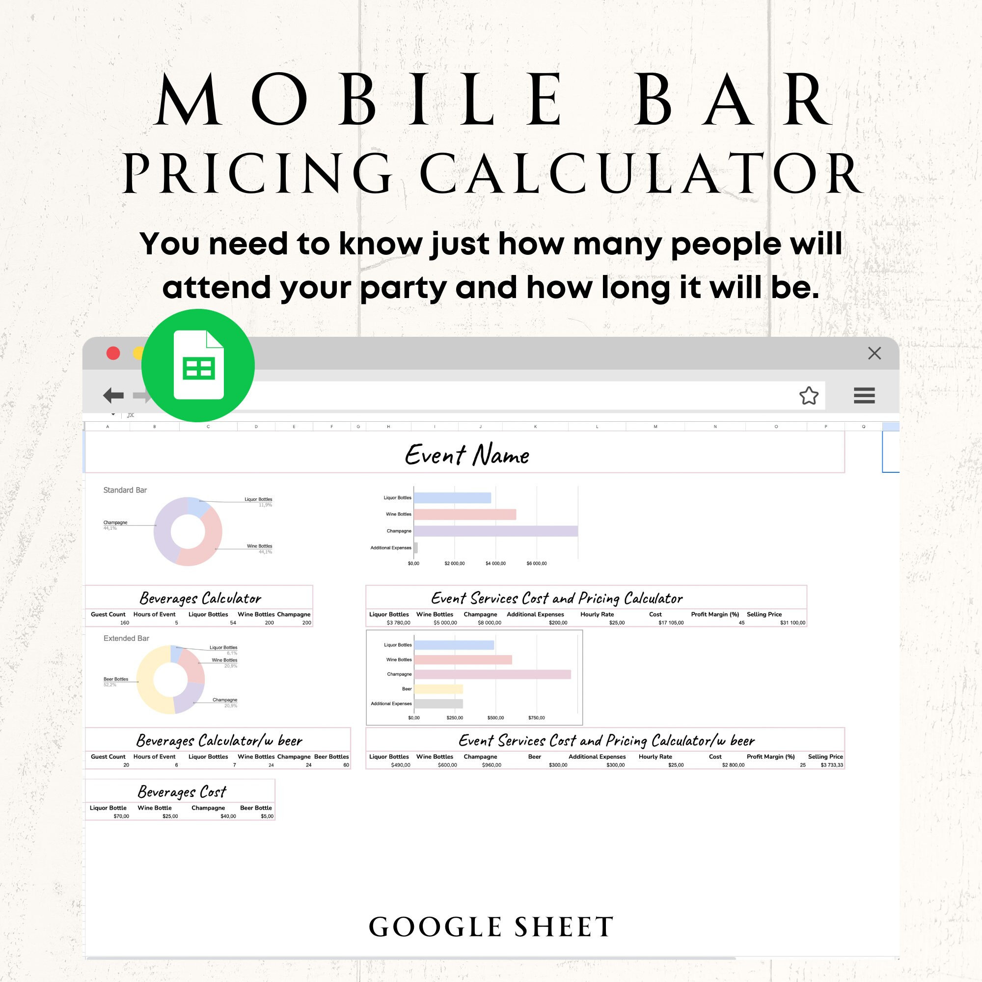 Mobile Bar Pricing Calculator Alcohol for Wedding Calculator Mobile