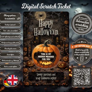 Billet à gratter numérique Halloween personnalisable - Carte à gratter Ecards - Carte à gratter en ligne personnalisable