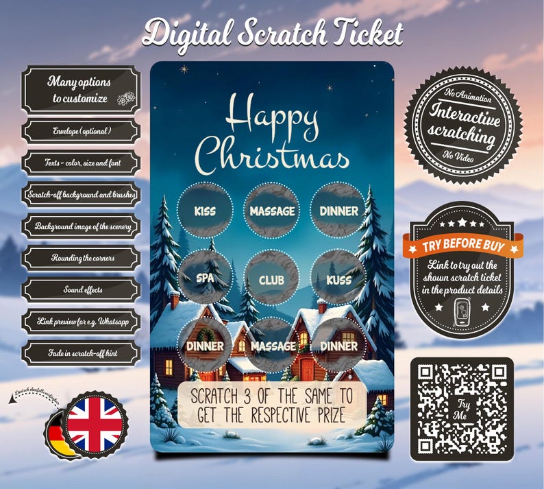 Anpassningsbar digital skraplott för jul - E-kort skraplott - Anpassningsbar online skraplott bild 1
