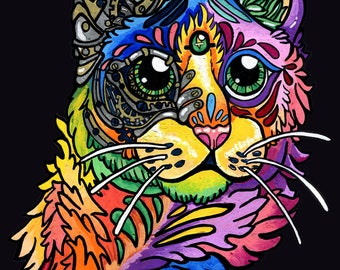 Steampunk Cat , Colouring in page, Downloadable, Digital file Digital/ Print/ Hand Drawn