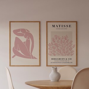 Zestaw wydruków Matisse&#39;a do pobrania cyfrowego Pastelowy różowy abstrakcyjny wydruk ścienny Retro plakat wystawowy Neutralny minimalistyczny wydruk Wystrój MidCentury