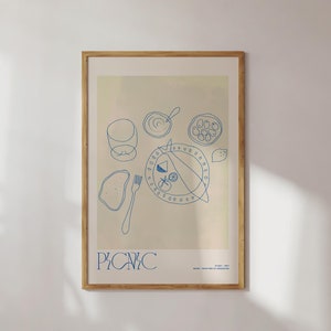 Lebensmittel-Druck Digitaler Download Retro Picknick Poster Moderne Kicthen Wandkunst Mid Century Druck Handgezeichnete Lebensmittel Illustration druckbare Wandkunst