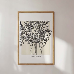 Impresión de flores abstractas descargable, arte floral abstracto, impresión floral, arte de pared imprimible en blanco y negro, arte de pared moderno neutro DESCARGAR