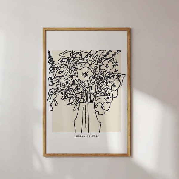 Abstract Flower Print Downloadable, Abstract Flower Art, Floral Print, Black and White Printable Wall Art, Modern Neutral Wall Art DOWNLOAD