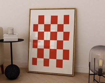 Checkered Wall Art, Red Art Print, Trendy Wall Art, Digital Prints, Minimalist Poster, Aesthetic Room Decor, Checkerboard Print DOWNLOAD