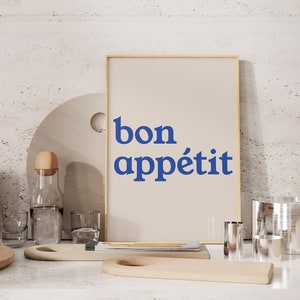 Minimalist Kitchen Decor Bon Appetit Print Blue Quote Art Digital Download Blue Kitchen Wall Art Printable Trendy Wall Art Aesthetic Poster image 1