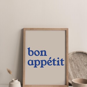 Minimalist Kitchen Decor Bon Appetit Print Blue Quote Art Digital Download Blue Kitchen Wall Art Printable Trendy Wall Art Aesthetic Poster image 3