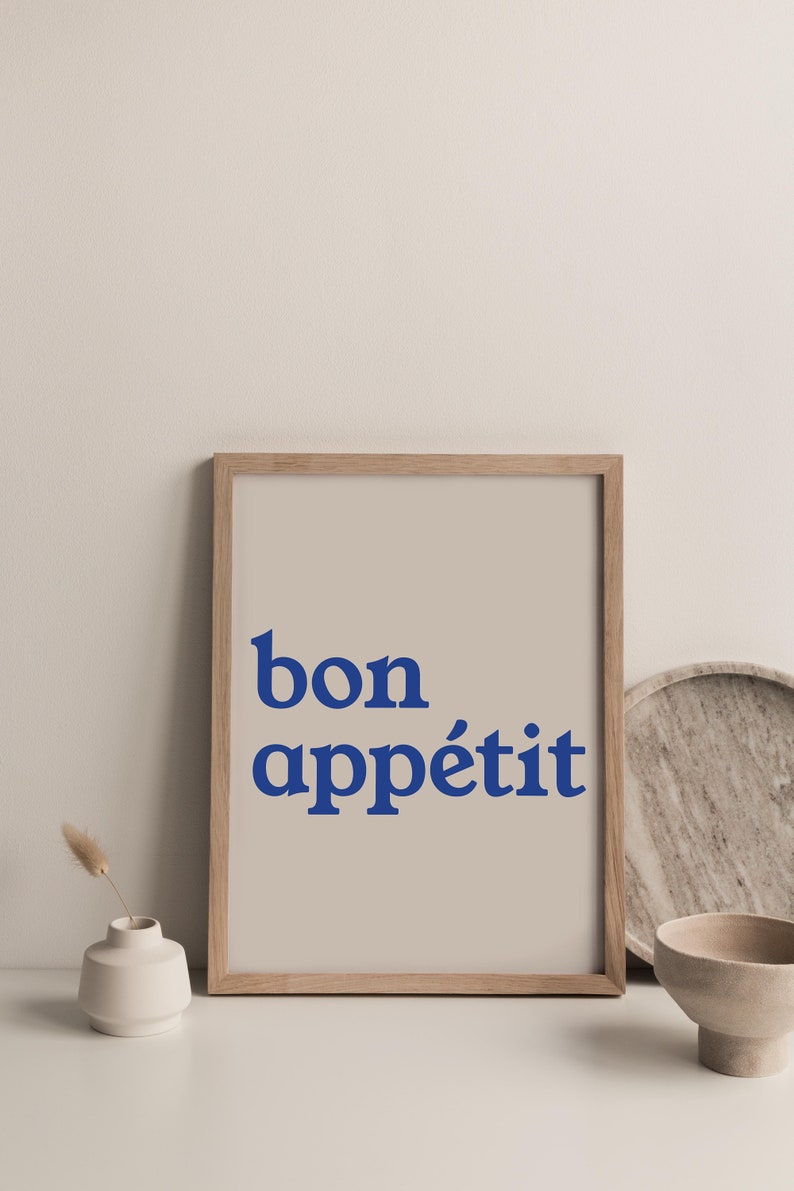 Minimalist Kitchen Decor Bon Appetit Print Blue Quote Art Digital Download Blue Kitchen Wall Art Printable Trendy Wall Art Aesthetic Poster image 3