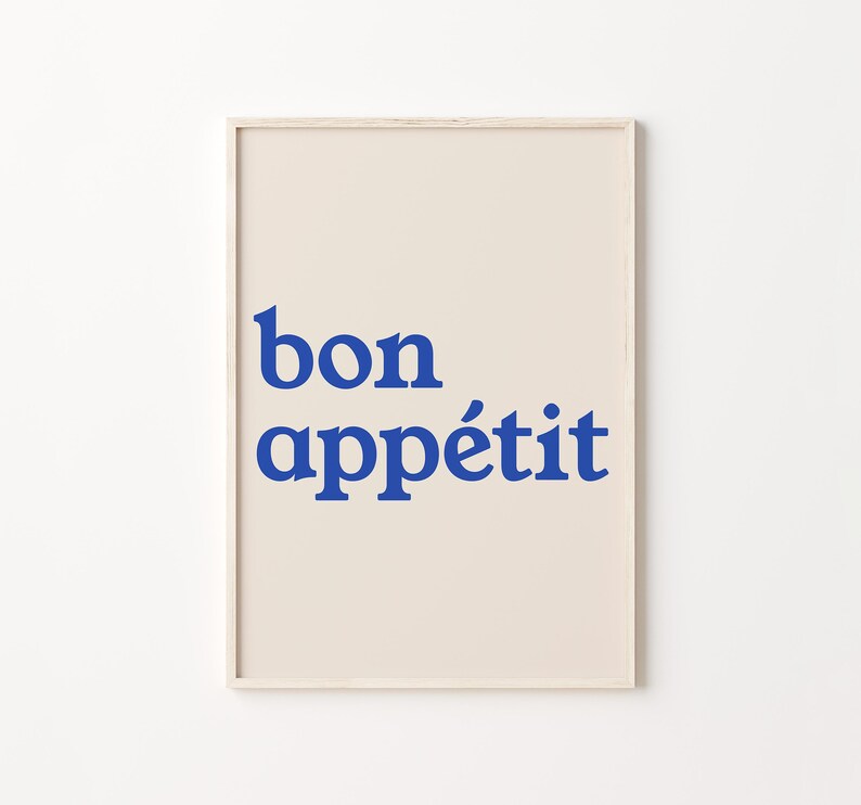 Minimalist Kitchen Decor Bon Appetit Print Blue Quote Art Digital Download Blue Kitchen Wall Art Printable Trendy Wall Art Aesthetic Poster image 4