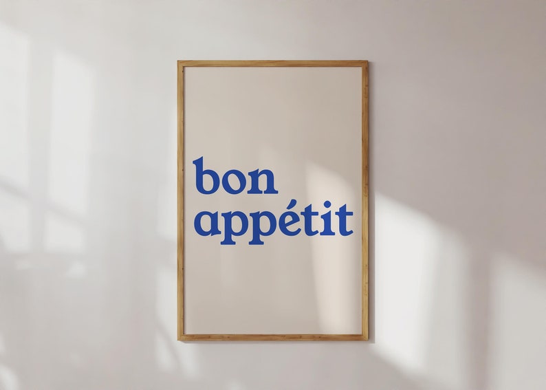 Minimalist Kitchen Decor Bon Appetit Print Blue Quote Art Digital Download Blue Kitchen Wall Art Printable Trendy Wall Art Aesthetic Poster image 2