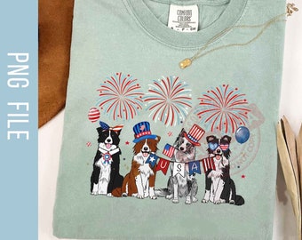 Border Collie 4th July PNG, Funny Dog Png, American Flag Png, Fireworks Png, Independence Day Png, Patriotic Png, Instant Download