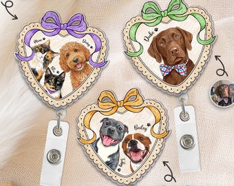 Custom Dog Portrait Badge Reel, Pet Portrait From Photo Gift, Pet Memorial Gift, Dog Portrait Gift, Nurse Badge Reel, Gift for Pet Lovers
