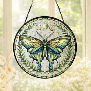 Mystical Luna Moth Glass Suncatcher, Butterfly Glass Art, Butterfly Lover Gift, Butterfly Moon Suncatcher, Luna Moth Gift, Window Hangings