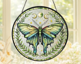 Mystical Luna Moth Glass Suncatcher, Butterfly Glass Art, Butterfly Lover Gift, Butterfly Moon Suncatcher, Luna Moth Gift, Window Hangings