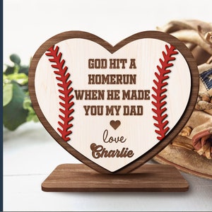 Personalized Baseball Sign SVG, God Hit A Homerun When He Made You My Dad Svg, Father&#39;s Day Sign Svg, Baseball Dad Laser Cut File