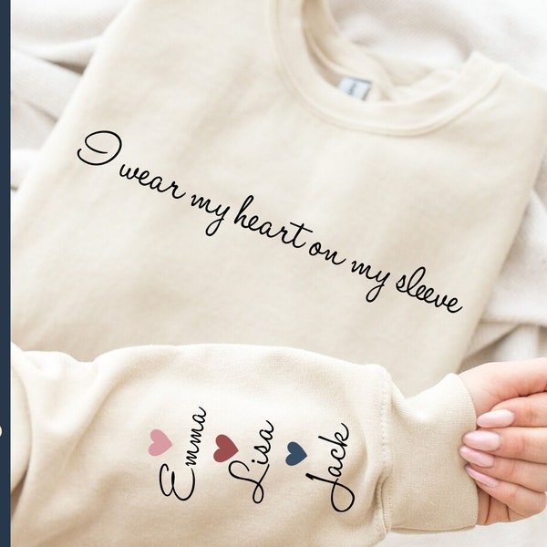 Personalize Mom Shirt With Kid Names Sleeve SVG PNG File, I Wear My Heart On My Sleeve Svg, Custom Mothers Day Shirt Svg, Mom Shirt Svg