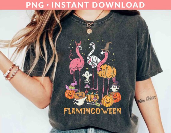 Flamingoween PNG File, Halloween Png, Pink Flamingo Png, Fall Png, Pumpkin Png, Spooky Vibes Png, Sublimation Printing
