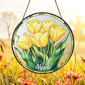 Personalized Tulips Glass Suncatcher, Flower Glass Art, Tulip Gift, Gift For Mom, Gift For Grandma, Mothers Day Gift, Window Hanging