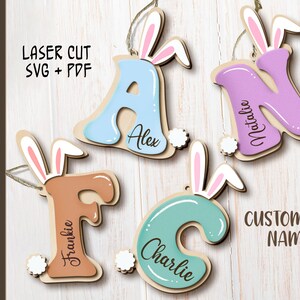 Personalized Easter Basket Initial Tag SVG, Custom Easter Bunny Ears Tag Svg, Basket Name Tag Svg, Bunny Name Tag Svg, Basket Tags Svg