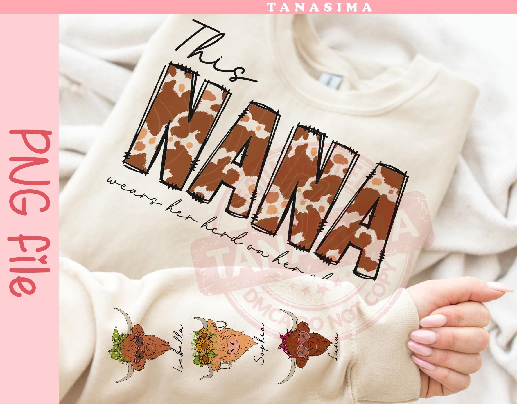 Personalized Cow Mother's Day PNG, This Mama Wears Her Herd On Her Sleeve PNG, Highland Cow Png, Farm Animal Png, Digital Download