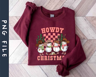 Rétro Howdy Christmas PNG, Noël Png, Bonhomme de neige Png, Western Christmas Png, Joyeux Noël Png, Funny Christmas Png, Téléchargement instantané