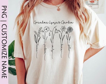 Personalize Birth Month Birth Flower Shirt PNG File, Custom Grandma Shirt With Grandkids Names Png, Mothers Day Shirt Png, Mom Shirt Png