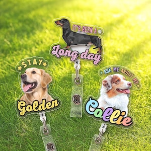 Custom Pet Photo Badge Reel, Custom Dog Portrait Badge Reel, Pet Gift Badge Reel, Dog Lover Gift, Nurse Badge Reel, Gift for Dog Mom