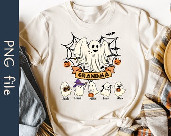 Personalized Grandma With Grandkids Name PNG, Custom Grandma Png, Funny Halloween Png, Ghost Png, Boo Png, Sublimation Printing