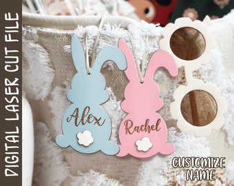 Personalized Bunny Basket Name Tag SVG, Custom Kid Name Tag Svg, Easter Basket Tag Svg, Kids Bunny Basket Tags Laser Cut File
