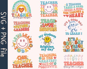 Retro Teacher Bundle SVG PNG, Teacher Appreciation Svg, Back To School Svg, Teacher Life Svg, First Day Of School Svg, Cricut Files