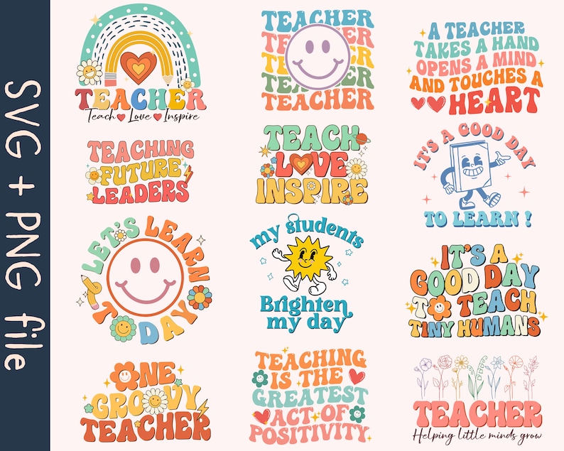Retro Teacher Bundle SVG PNG, Teacher Appreciation Svg, Back to School ...