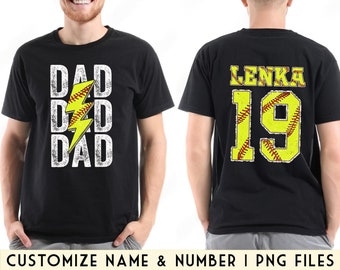 Personalized Softball Dad PNG File, Custom Game Day Softball Dad Png,  Fathers Day Shirt Png, Custom Softball Name And Number Png
