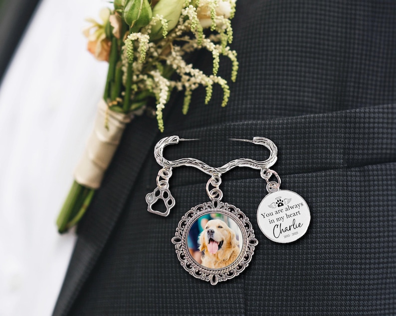 Custom Pet Memorial Photo Charm Pin, Flower Bouquet Photo Charm, Pet ...
